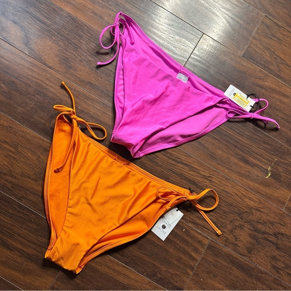 Shade & Shore Pink Orange String Bikini Bottoms Set of 2
